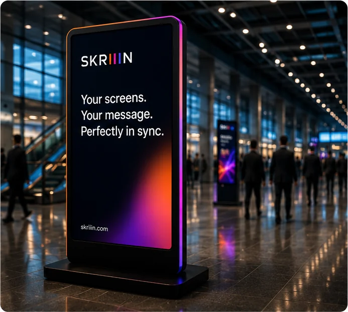 SKRIIIN digital signage wall in a large exhibition hall